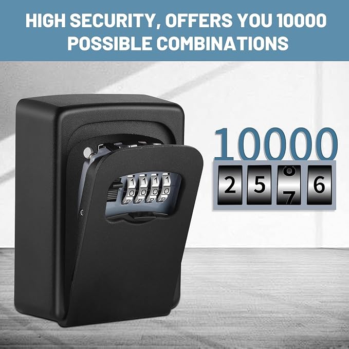 Key Lock Box,4 Digit Combination Weatherproof Lockbox for Outside House,5 Keys Large Capacity Lockbox,Key Safe Security Storage Lock Box with Resettable Code for Indoor Outdoor Garage(2 Pack, Black)