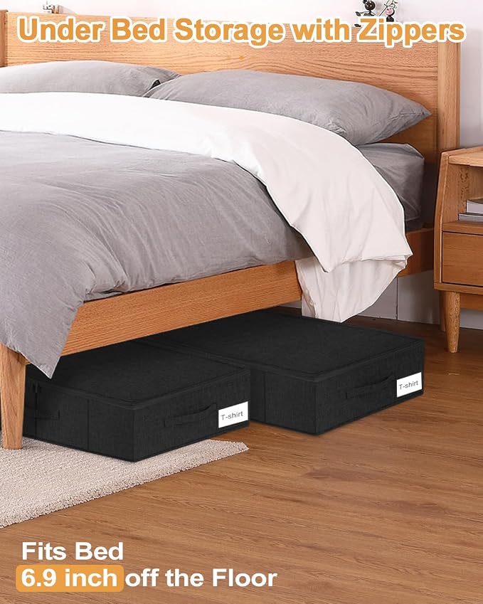 punemi Under Bed Storage Container, 2 Pack Underbed Storage Bags With Lid, Foldable Sturdy Clothes Storage Organizer W/ 3 Handles, Ultra Thick Fabric Blanket Shoe Storage Box, 30x15x6.7inch, Black | Sturdy Ultra-Thick Fabric, with Zipper Lid & 3 Handle...