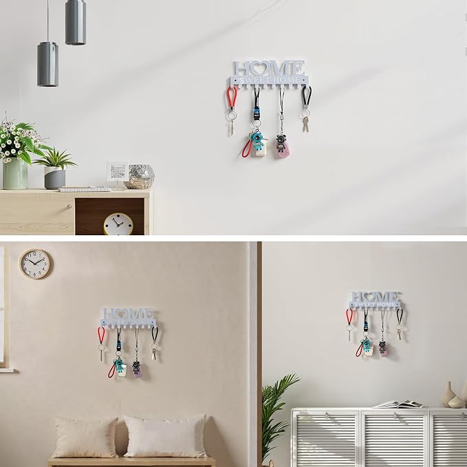 Key Holder Wall Mounted with Screws and Anchors, White Multifunctional Key Hanger with 10 Hooks, Entryway Front Door Kitchen Hallway Garage Office