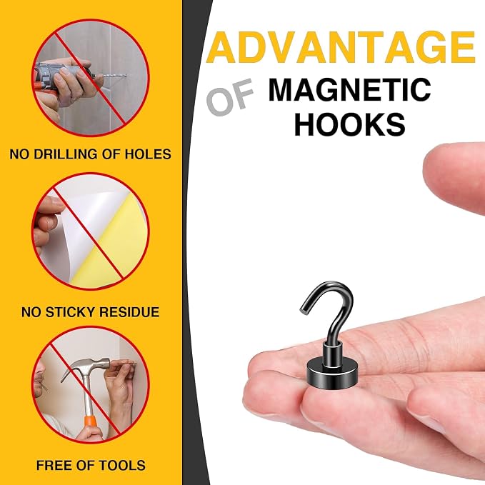 DIYMAG Magnetic Hooks, 30Lbs Facilitate Hook Neodymium Magnet Hooks with Nickel Coating for Cruise，Kitchen, Home, Workplace, Office and Garage etc, 10 Packs (Black) | Neodymium Heavy Duty Strong Magnets Hanging Ship Cabins Refrigerator Fridge Classroom...