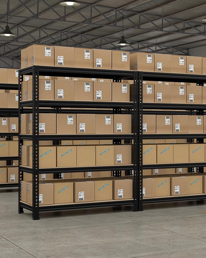 PrimeZone 5-Tier Garage Storage Shelves, Adjustable Metal Shelving, Black | 32"W x 16"D x 63" H, Heavy-Duty Metal Frame & Connectors, FSC MDF Boards, Deep Storage for Garage, Pantry, Warehouse, 3 PCS