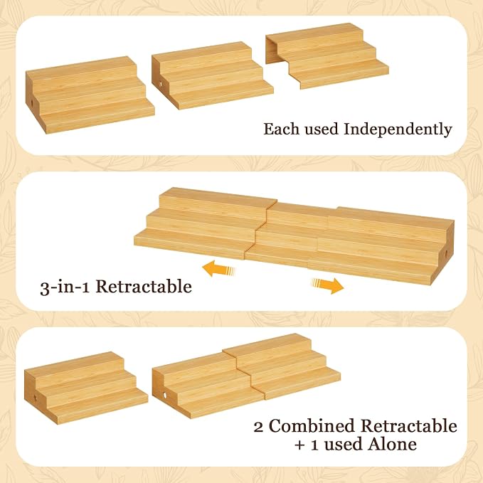 Extra-Long Bamboo Can Rack, 3-Tier Pantry Organizer, Holds 45 Cans | Designed for larger pantries, this extra-long organizer stores up to 45 standard cans while keeping every can visible.