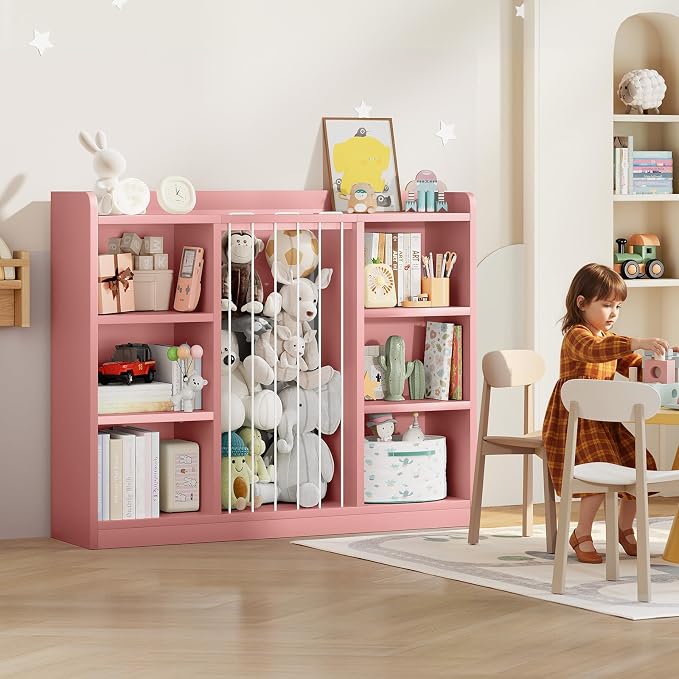 2-in-1 Toy & Stuffed Animal Organizer, Kids 6-Cube Storage Shelf with Rounded Corners & Anti-Tip for Playroom Bedroom
