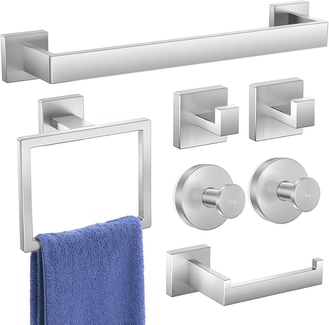Bathroom Hardware Accessories Set: Bath Towel Bar Set, Towel Racks for Bathroom Wall Mounted, SUS304 Stainless Steel (Brushed Nickel, 7-Pieces)