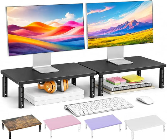 Desk Organizers and Accessories, Adjustable Computer Monitor Stand Riser, Laptop Stand for Desk, Office Desk Accessories & Workspace Organizers for Home Office, Black-2P