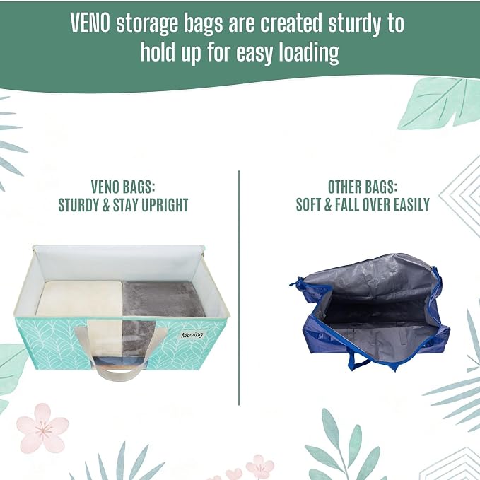 VENO Moving Bags, Wide Open Top, Clear Window, Evergreen, 8 Pack | Moving boxes Alternative, Heavy Duty, Storage Bags, Clothes and Comforter Storage, Packing Supplies, College Dorm Essentials