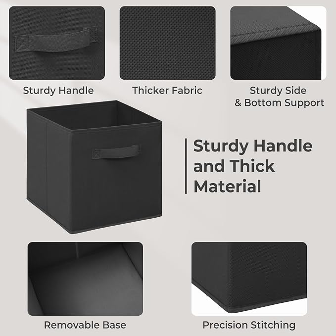 11x11 Inch Storage Bins Cubes, Fabric Foldable Storage Box, Collapsible Closet Organizer for Clothes, Blankets, Office, Bedroom, Living Room, Shelf Cabinet, Bookcase, Black, 12 Pack