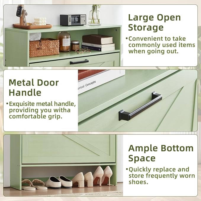 RWYHG Shoe Cabinet Storage for Entryway with 2 Flip Drawers | Open Storage Layer Rack Narrow Organizer Slim Hidden Wood Shoe Cabinet Furniture