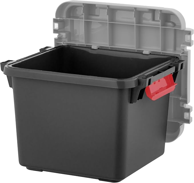IRIS USA 4-Pack 8 Gallon Lockable Storage Trunk TrailBox, Dark Gray/Gray | Stores tools, recovery gear, first aid supplies and vehicle essentials, Compact lockable stackable design saves cargo space