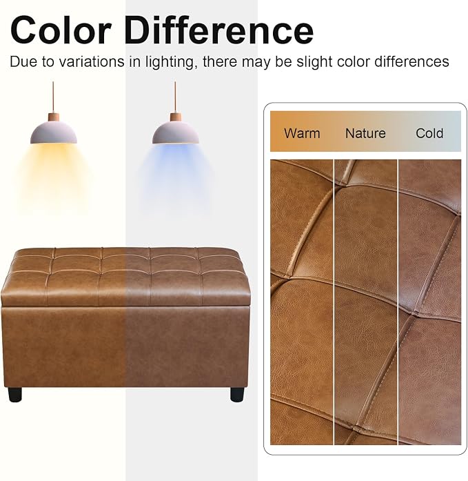 Storage Ottoman Bench,Faux Leather Upholstered Ottoman with Storage,End of Bed Bench with Safety Hinge,for Entryway,Bedroom,Living Room