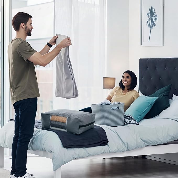 3 Pcs Cotton Canvas Sweater Storage Bag, 20"x14"x5" Closet Organizer Bag | Breathable Material, Mesh Window Design, Dustproof, Moth Proof, Large Capacity, Suitable for Seasonal Clothing, Bedding, etc.