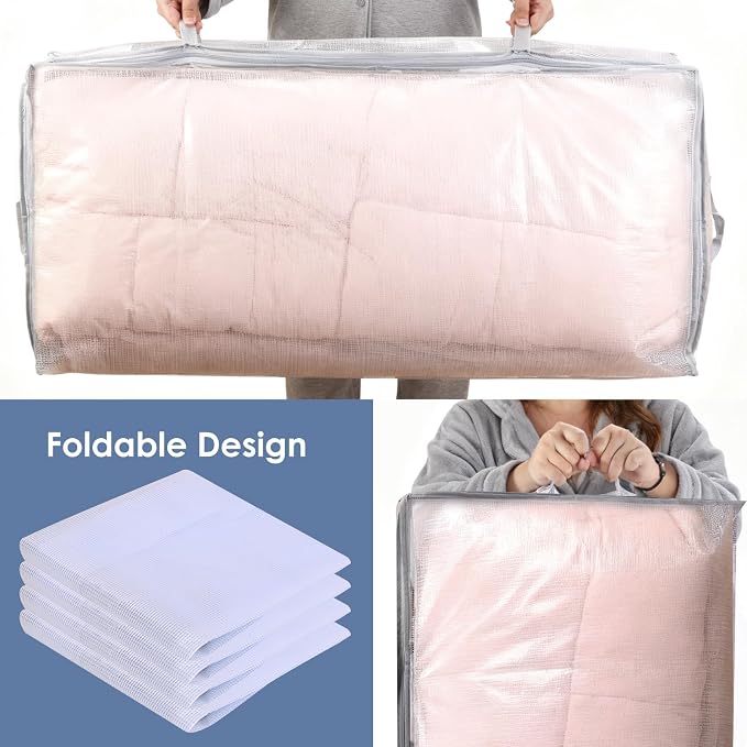Under Bed Storage Containers 4 Pack 90L Mesh Clear for Blankets Clothes