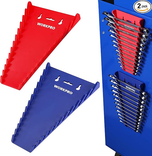 WORKPRO 2-Pack Magnetic Wrench Organizer, 12-Piece Wrench Holder Set | for Tool Box Drawer, Wrench Rack Tool Trays SAE (1/4" - 15/16") and Metric (6mm-24mm)