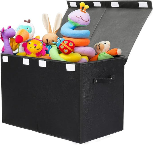122L Large Toy Box Chest Storage with Lid, Collapsible Kids Toy Storage | Toy Chest with with Removable Divider for Kids, Boys, Girls, Nursery, Living Room, Bedroom, 26"x17" x17" (Linen Black)