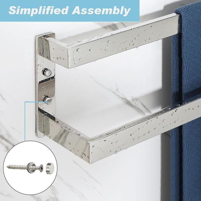 Alise Double Towel Bar, 32" Double Towel Racks for Bathroom,Polished Chrome | Bathroom Towel Rack Wall Mounted, 3.54" Wide Faster Drying, Ladder Design, SUS304 Stainless Steel