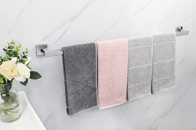 TocTen Bath Towel Rack - Square Base Thicken SUS304 Stainless Steel Towel Bar for Bathroom, Bathroom Accessories Towel Rod Heavy Duty Wall Mounted Towel Holder. (Chrome, 33)