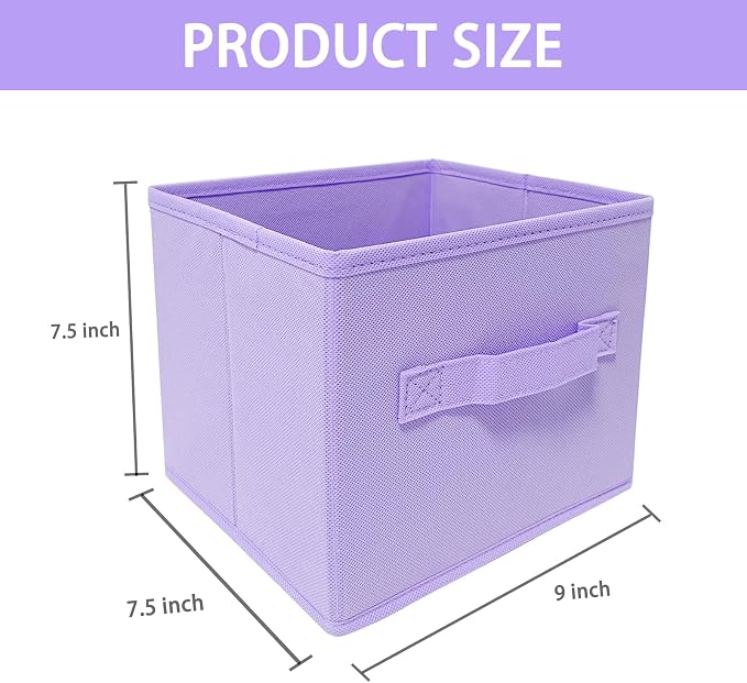 Purple Cube Storage Bins 9.0"x7.5"x7.5" Mini Size Fabirc Foldable Closet Toy Organizer Collapsible Cloth
