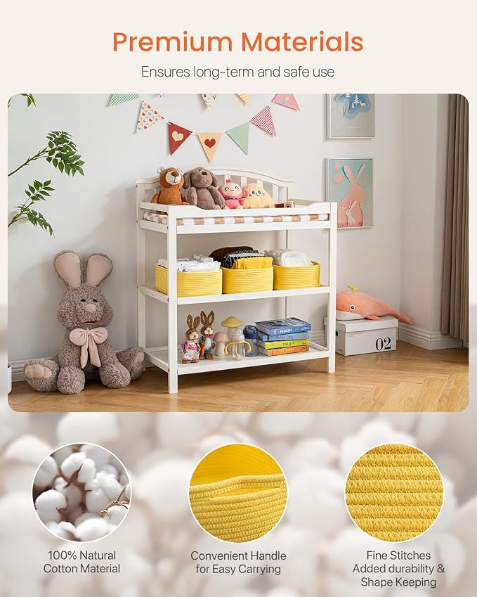 KALLAX Small Woven Storage Basket for Organizing, 13.5x9.5x5 inches, 3 Pack | Shelf baskets for closet organization, toy storage and home decor, Perfect as empty gift baskets for holidays, Yellow
