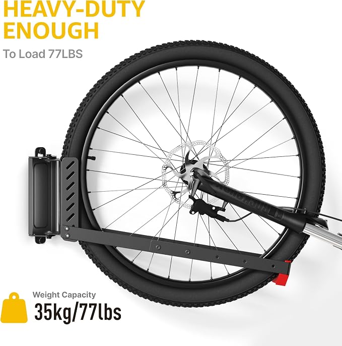 monTEK No-Lift Swivel Bike Wall Mount, Bike Hangers for Garage, 4 Pack | Space-saving bike storage rack pivots 120°; 4 settings fit 16-29 in wheels and tires up to 3.54 in wide; holds 77 lb each