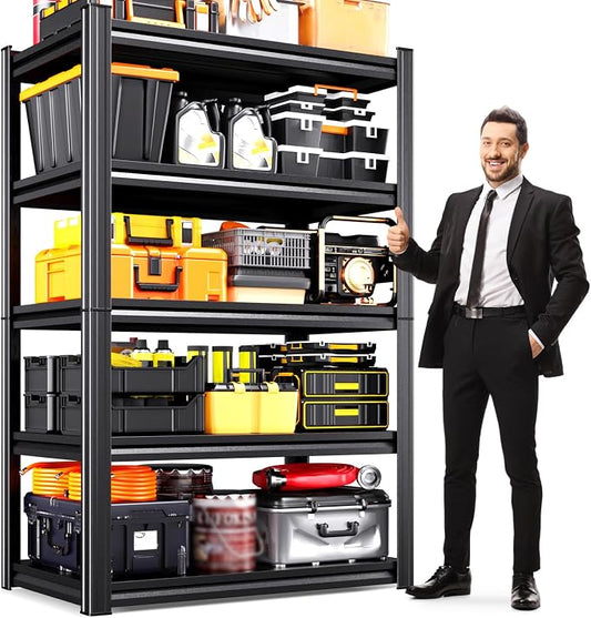 Heavy Duty Garage Shelving, 5-Tier Adjustable All Metal Storage Rack for Tools, Storage Bins Utility Steel Shelf for Garage, Warehouse, Basement, Pantry & Workshop, 71" H x 35" W x 16" D