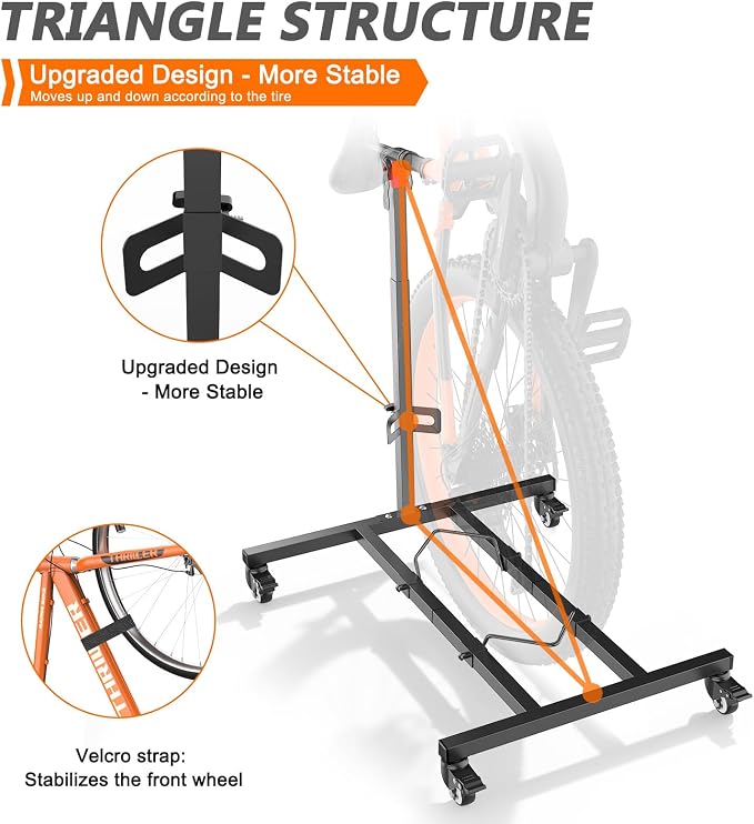 Vertical Bike Stand,Freestanding Space-Saving Bike Rack with Adjustable Height for Wheels Sizes up to 29”,Indoor Bike Storage Rack for Garage & Apartment,Upright Bicycle Floor Holder for MTB Road Bike