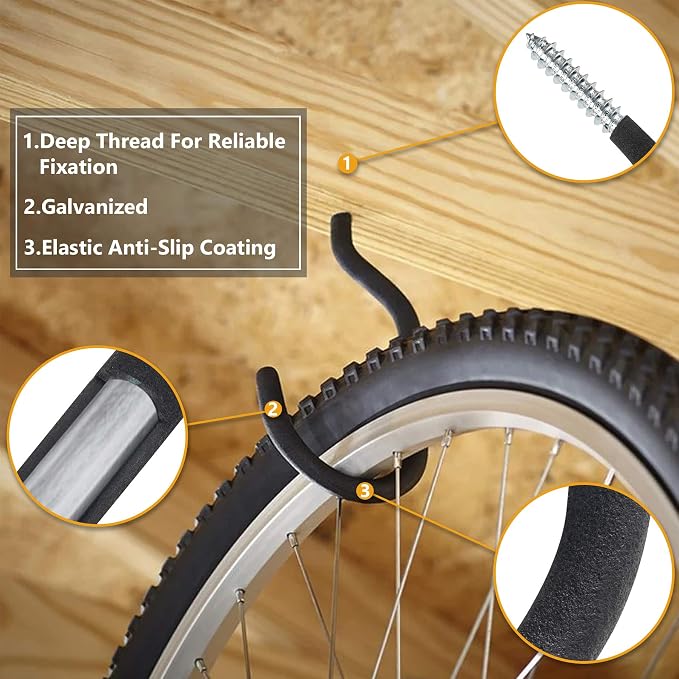 Large Heavy Duty Screw Hooks for Hanging Plants, Outdoor String Lights, Bike, 8 Pack Ceiling Hooks for Garage Organization and Storage, Black No Drill Wall Hangers