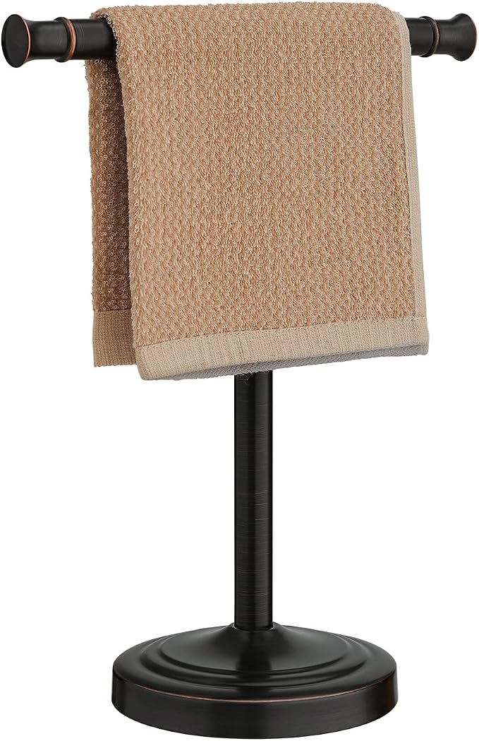RUMOSE Oil Rubbed Bronze Hand Towel Holder Stand Countertop Towel Rack | 13 Inch Bathroom Kitchen Vanity T-Shape Towel Stand Free Standing Stainless Steel Towel Bar Towel Ring