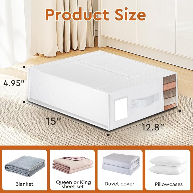 StorageTastic 6 Pack Bed Sheet Closet Organizers and Storage,Sturdy Foldable Storage Containers with Window and Label,Storage and Organization for Bedding Sheets,Duvet Covers,Blankets (White)