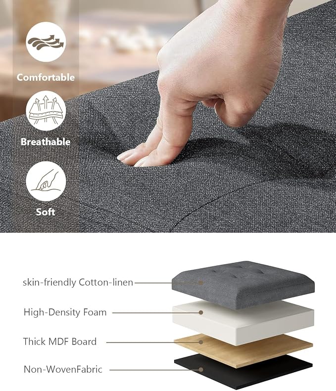 Folding Storage Ottoman Bench, Dark Gray, 30 Inches | Multi-Functional Ottoman Foot Rest, End of Bed Bench, Storage Chest, Living Room, Bedroom, Hallway, Entryway, 600 lb Capacity