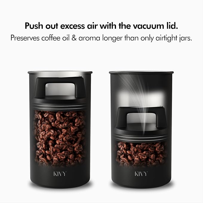 KIVY Vacuum Seal Coffee Canister (Glass) - Coffee Canister with Airtight Lid - Airtight Coffee Jar - Air Tight Coffee Container - Vacuum Storage