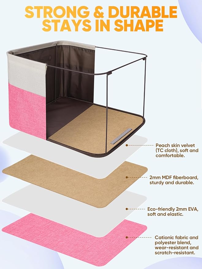 BALEINE 3 Pack Fabric Closet Storage Bins for Shelves, Linen Closet Organizers and Storage, Decorative Baskets for Organizing, Shelf, Clothes, Home, Office (Pink, 17''x13''x10.5'')