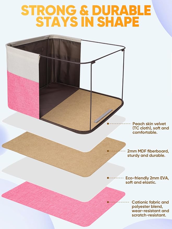 BALEINE 4 Pack Fabric Closet Storage Bins for Shelves, Linen Closet Organizers and Storage, Decorative Baskets for Organizing, Shelf, Clothes, Home, Office (Pink, 17''x13''x10.5'')