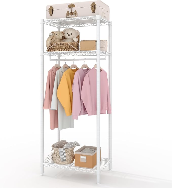 Heavy Duty Garment Rack Clothes Rack for Hanging Clothes Wardrobe Closet with 3 Adjustable Shelves & 1 Hanging Rod 23.62" L*15.75" W*70.87'' H White