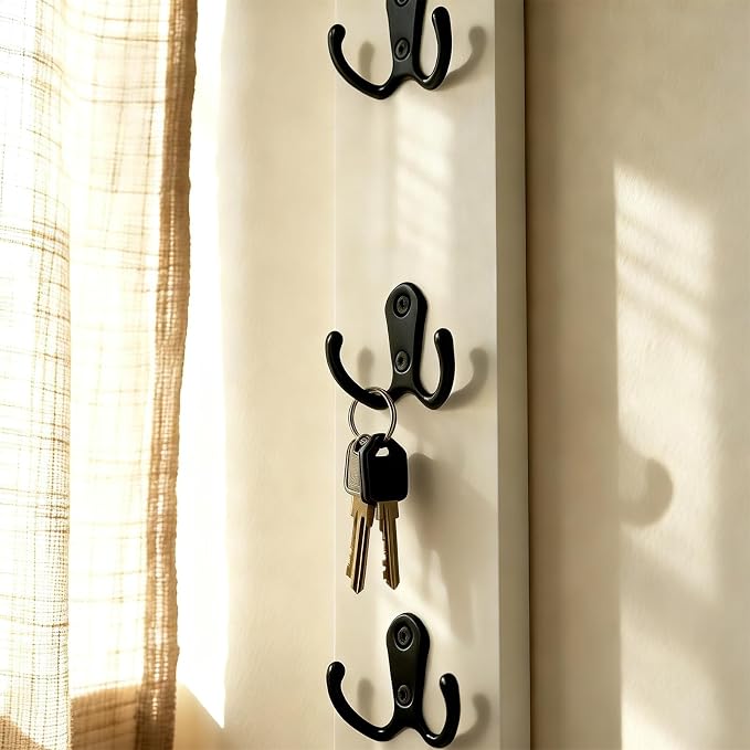 Vertical Key Holder for Wall Mounted Vertical Wooden Key Rack Organizer with Hooks-Space-Saving Key Rack for Apartment, Dorm, RV, Leash & Coat Hanger (White)