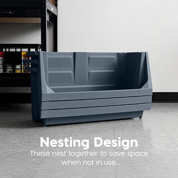 IRIS USA Open Front Storage Bins, Jumbo Stackable Storage Bins, 3 Pack | Heavy-duty interlocking bins provide open-front access for garage tools, hardware, sporting goods, and workshop storage.