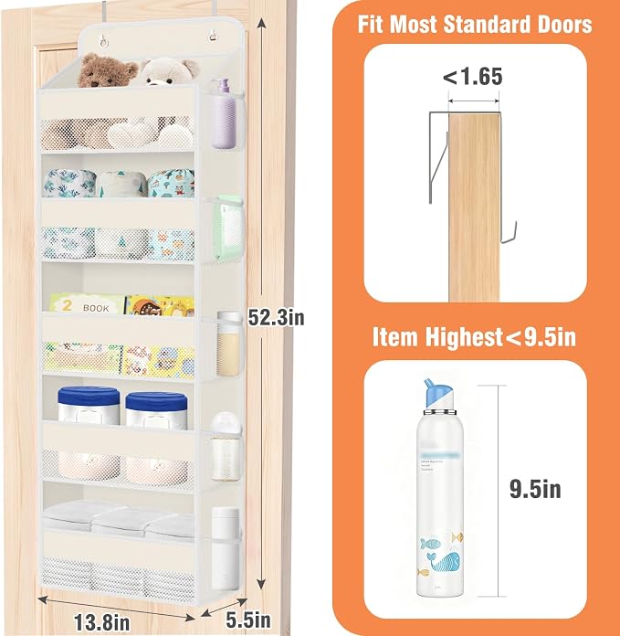 Over The Door Organizer Storage Large Capacity Hanging Bedroom Storage | 5 Shelves, 40 LB Capacity, Foldable Mesh Design, Clear Window, Sturdy, Large Storage Organizer for Nursery, Pantry & Closet