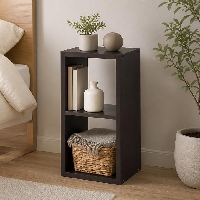 2-Cube Cubicle Bookshelf, Cube Bookcase with Open Back, Reversible Book Shelf, Cube Storage Organizer, 15 x 16 x 30, for Living Room, Home Office, Dark Oak