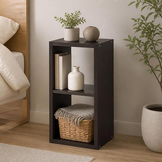 2-Cube Cubicle Bookshelf, Cube Bookcase with Open Back, Reversible Book Shelf, Cube Storage Organizer, 15 x 16 x 30, for Living Room, Home Office, Dark Oak