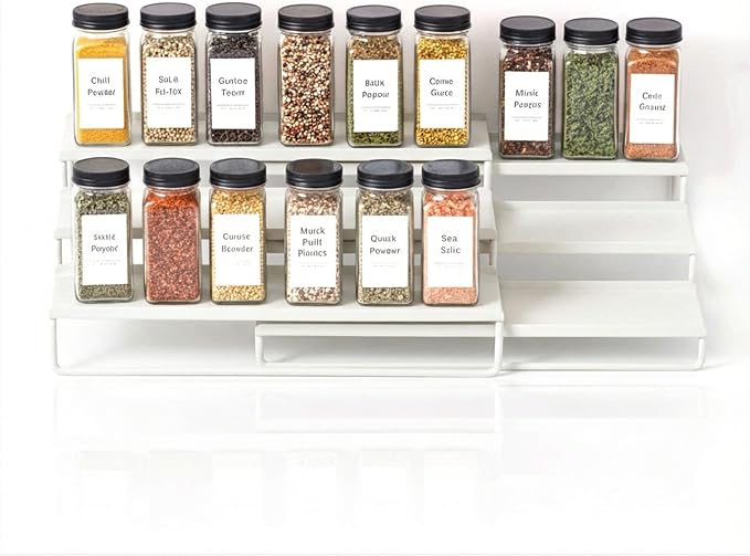Tiered Spice Rack Organizer – Warm Gray Metal Countertop & Cabinet Spice Stand, Strong & Sturdy 3-Tier Shelf for Kitchen, Pantry, Seasoning Bottles – Minimal Scandinavian Design