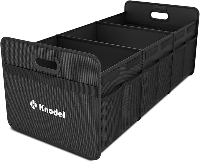 K KNODEL 3 Compartments Trunk Organizer for Car and Suv (Large, Black) | Collapsible Car Storage Organizer, Car Organizers and Storage for Sedan, Cargo Organizer, Car Bin, Basket,Bag, Organization