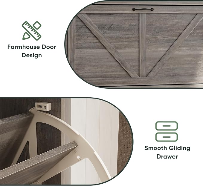 Smart FENDEE Shoe Storage Cabinet with 2 Flip Drawers, Farmhouse Narrow Shoe Cabinet Storage for Entryway, Slim Shoe Rack Cabinet with Wooden Feet, Gery