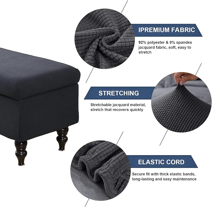 FUANGUI Ottoman Cover Slipcovers Rectangular Folding Stretch | Storage Bench Footrest Sofa Stool Covers Footstool Protector with Elastic Bottom, Removable Washable,Small