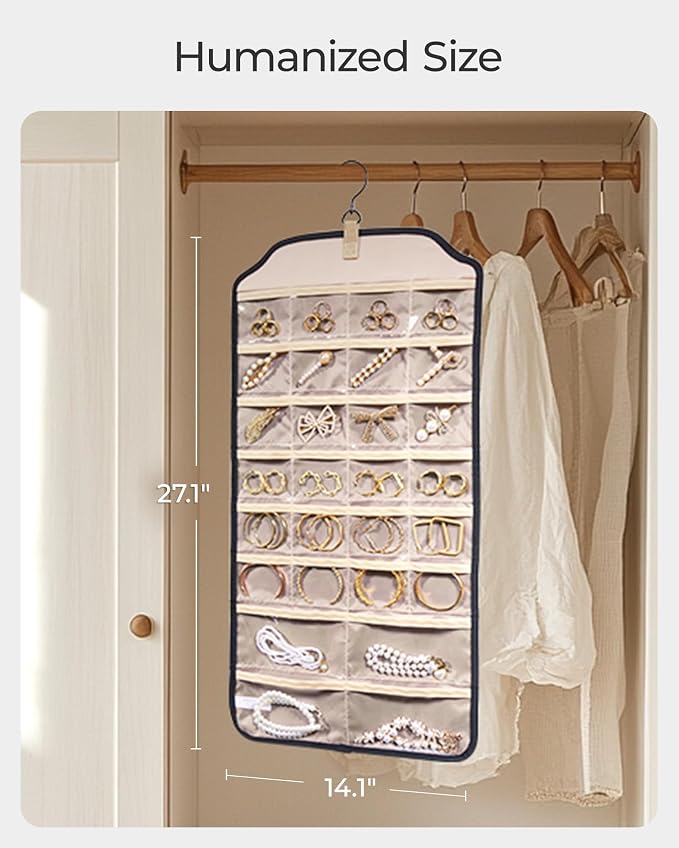 BAGSMART Earring Holder Organizer, Hanging Jewelry 56 Pocket Storage Storage for Women Accessories, Earring for Wall Holding Jewelries Black, 1 Piece