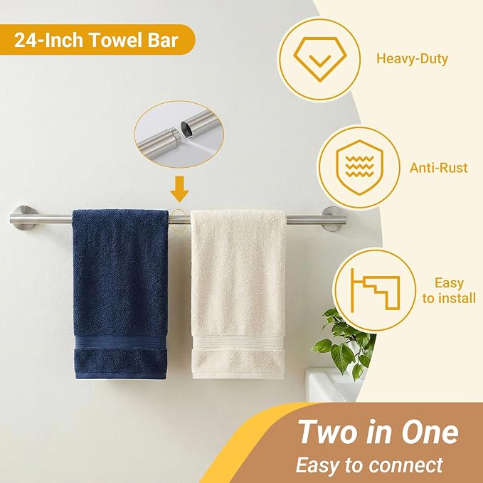 5 Piece Bathroom Towel Bar Set - SUS304 Stainless Steel Brushed Nickel Bath Towel Holder, 16 Inch Towel Racks for Bathroom Wall Mounted, Bathroom Hardware Accessories Set