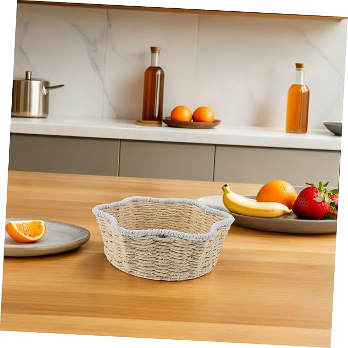 TEHAUX Hand-woven Decorative Storage Basket Multipurpose Paper Rope Organizer Bin for Kitchen Bathroom Desk Creative Home Storage for Fruit Bread Sundries Versatile Woven Basket for