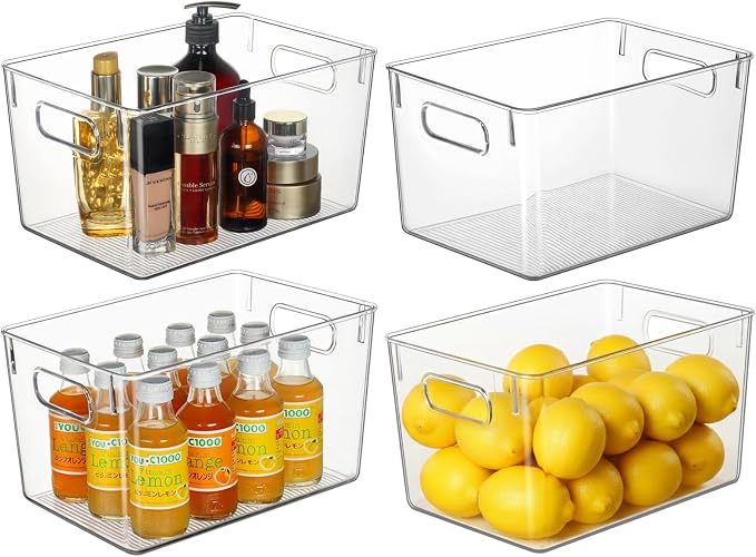 Hudgan 4 Packs Refrigerator Organizers and Storage , 4 Large Storage Containers for Pantry Organizers, Home Edit, Kitchen Cabinet, Refrigerator, Under Sink Organization, Bathroom, Office