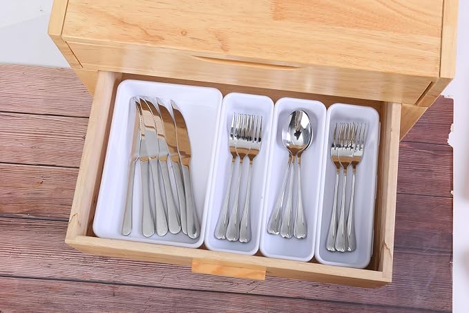 Kutesna 15PCS Interlocking Drawer Organizer, Plastic Desk Organizer Set | 3-Size Versatile Storage Bins,BPA-free, Non-slip, Fits Any Drawer for Cosmetics, Bathroom, Tools, Kitchen and Office, White
