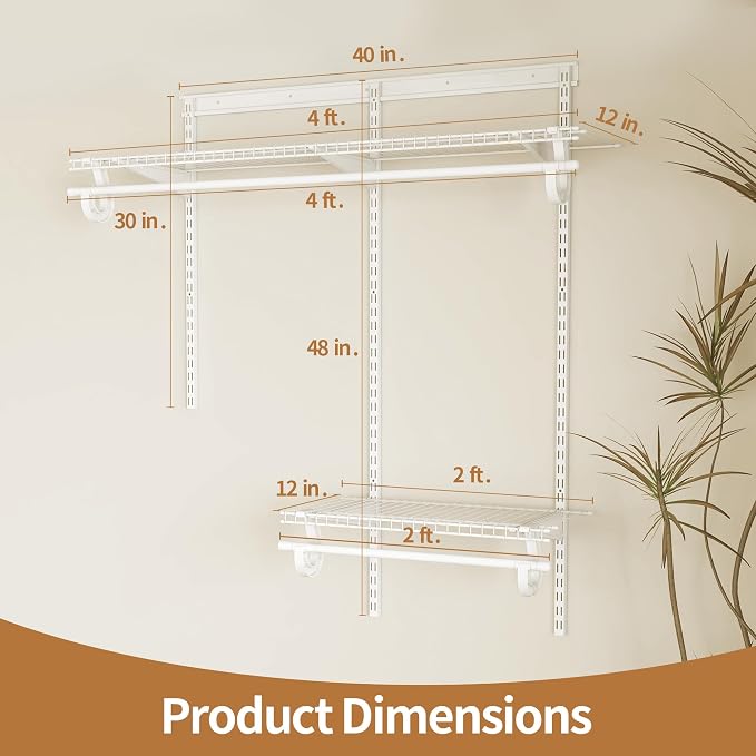 PROWORX 2-4 Ft. White Custom Insert Wire Closet Organizer System Kit | Adjustable Wall Mounted Metal Wire Closet Shelving System, Closet Shelves with Hanging Rods for Pantry Laundry Mudroom