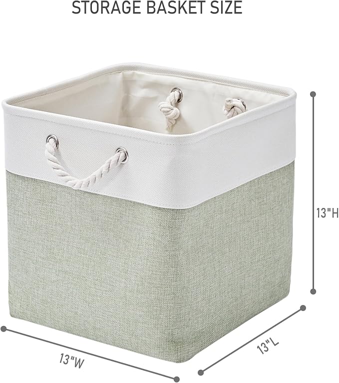 13 Inch 6 Pack Foldable Fabric Storage Basket with Handles | Home Cube Storage Basket,Large Cube Storage Bins,Closet Storage, Home Organizer(White&Green)
