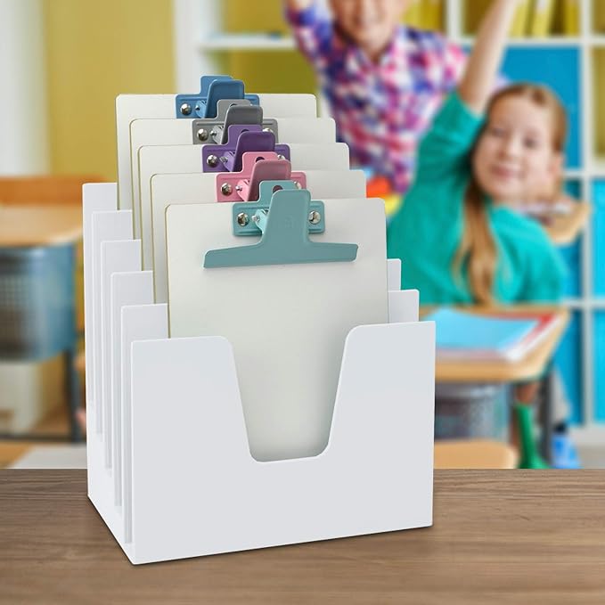 Acrimet 5 Section Incline File Sorter Organizer, Desktop Mail Holder, White | Durable Plastic, Space-saving Design, Easy Document Access, Ideal for Office, Home and School Use